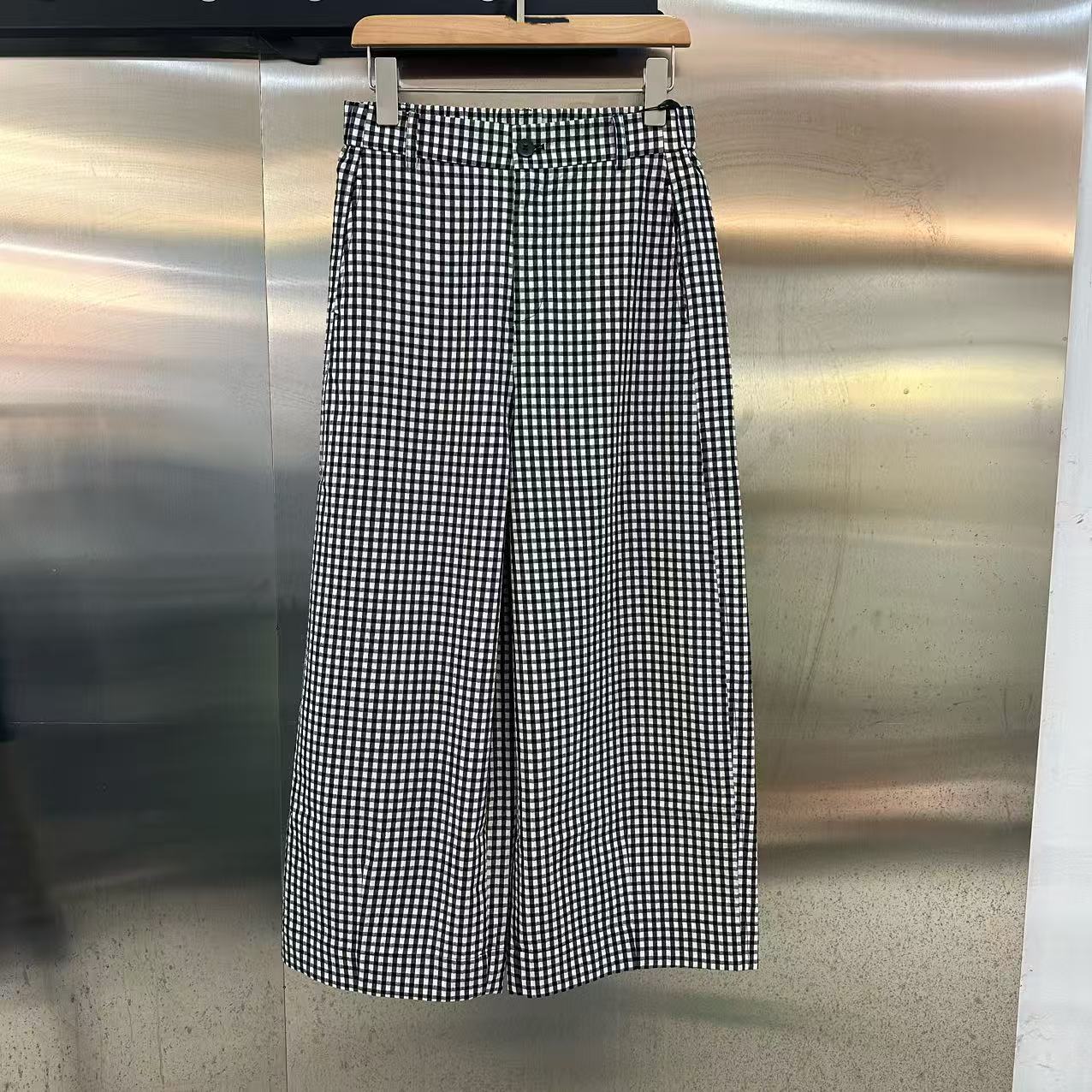 简约黑白格纹高腰显瘦阔腿九分裤