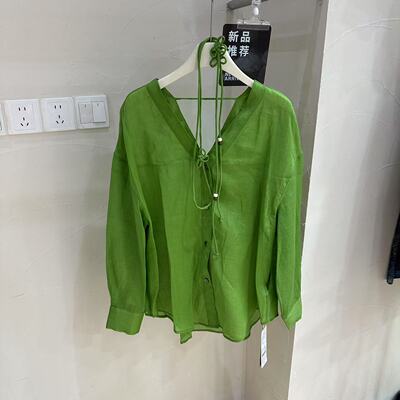 百搭单排扣长袖100苎麻收腰衬衫