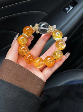 天然水晶手串8A级大尺寸14MM暴富黄塔晶水晶手串招财黄水晶手链