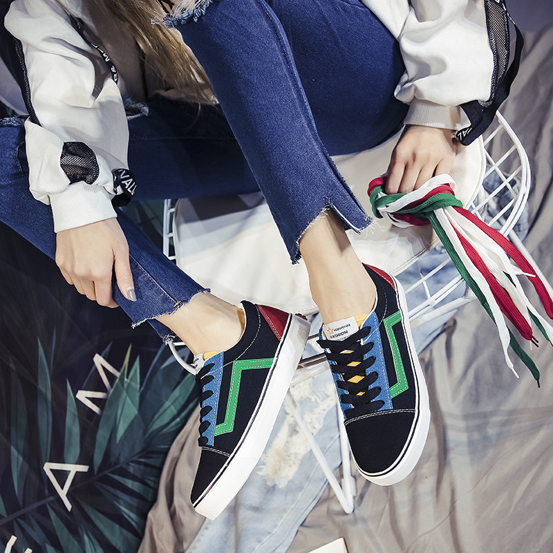 送四色鞋带超火女帆布鞋ins休闲板鞋学生韩版ulzzang原宿风女鞋