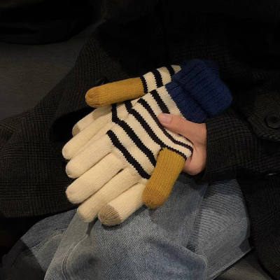 韩国ins触屏手套女秋冬季加绒加厚保暖可爱毛线骑行防寒情侣学生