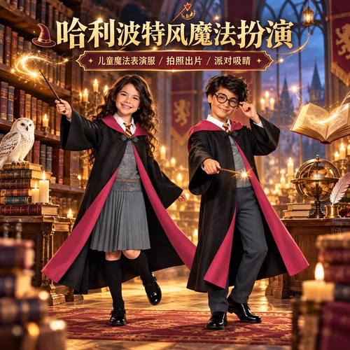 哈利波特儿童魔法袍COS服装巫师斗篷万圣节学院表演服饰