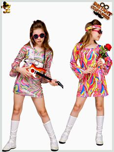 小女孩儿童复古嬉皮士服装 女童迪斯科舞台表演演出服饰cosplay