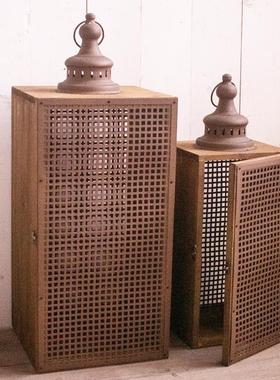 新品出口美式复古实木铁艺结合风灯烛台摆件新家客厅摆件软装道具