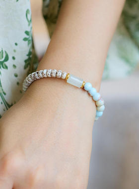 寺庙同款天然6MM寿山石手链粉晶路路通星月菩提手串男女文玩饰品