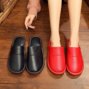 牛皮情侣秋冬季居家室内棉拖鞋女卧室地板防滑冬天家居鞋皮托男士