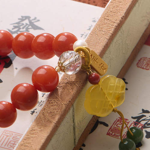 天然10MM瓦溪南红玛瑙手串蜜蜡如意S925银健康牌南红高货手串