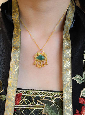 天然蓝水翡翠项链女S925纯银蝴蝶树叶弥勒佛国风宫廷风锁骨链