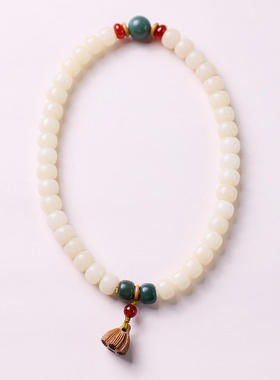 天然白玉菩提双圈手串枣木莲蓬流苏算盘老型桶珠手链收藏文玩好物