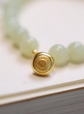 天然8MM晴水和田手链女S925银镀金柿柿如意好运手串闺蜜礼物