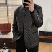 Valmoti男士 秋冬鼎奢绵羊皮立领菱形格纹新中式 休闲皮衣棉服夹克