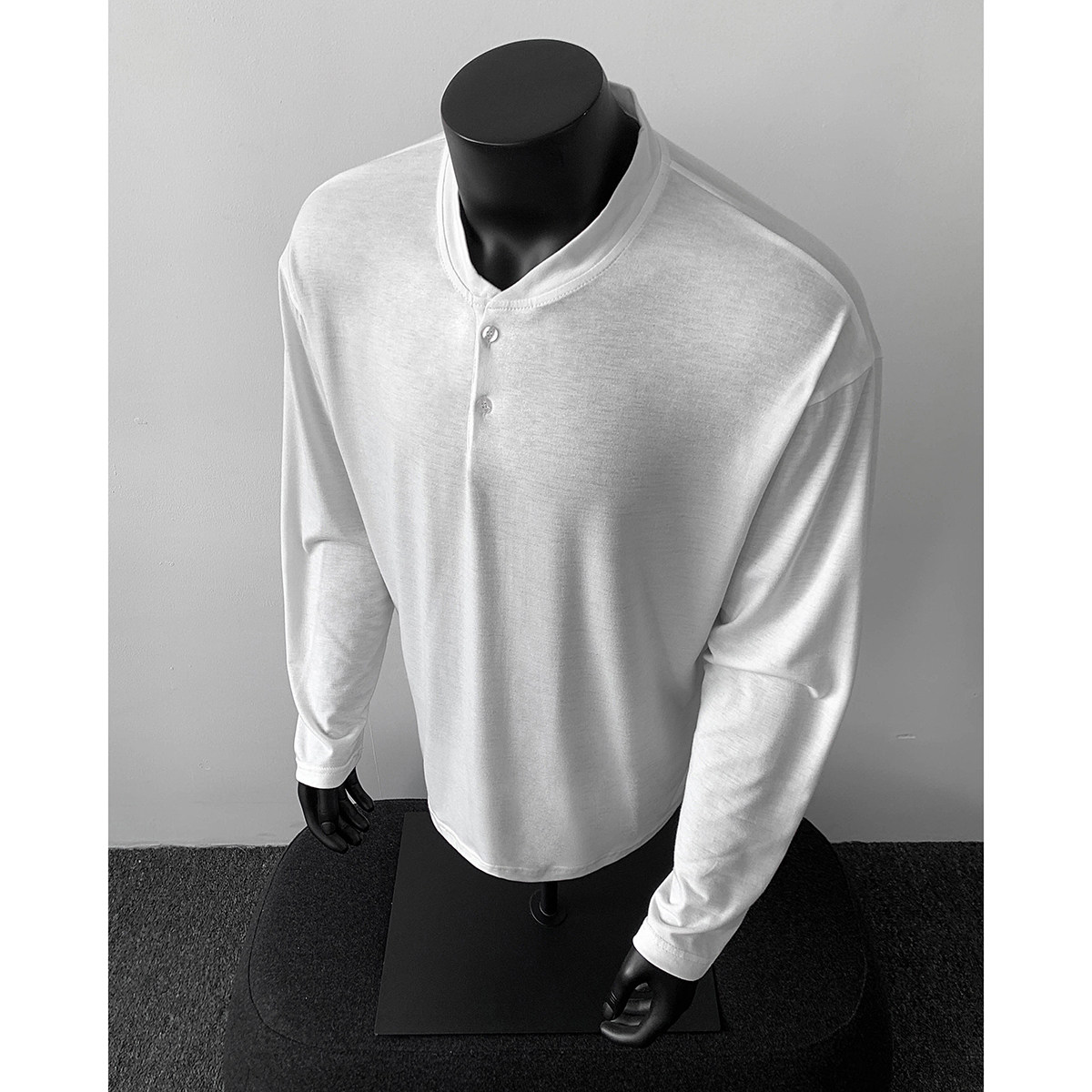 916-T163-特P35无差价现货2026春装百搭亨利领长袖T恤假模，男装T恤，星座916