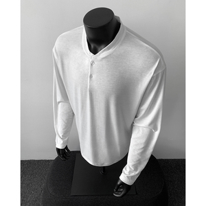 916-T163-特P35无差价 现货 2026春装百搭亨利领长袖T恤 假模，男装T恤，星座916