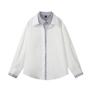 916-C71-特P52 2025秋裝新款 假兩件休閑長(zhǎng)袖襯衫 白底 S-2XL圖片