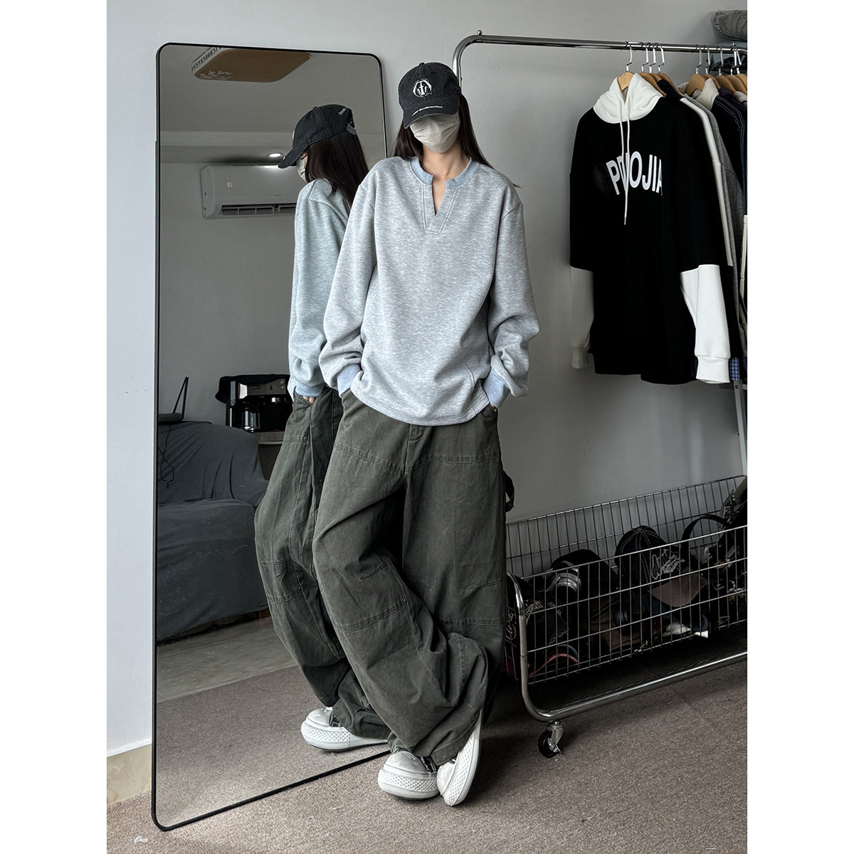 916-W82-特P33无差价重磅310克亨利领美式V领卫衣中性M-3XL,男装卫衣,星座916