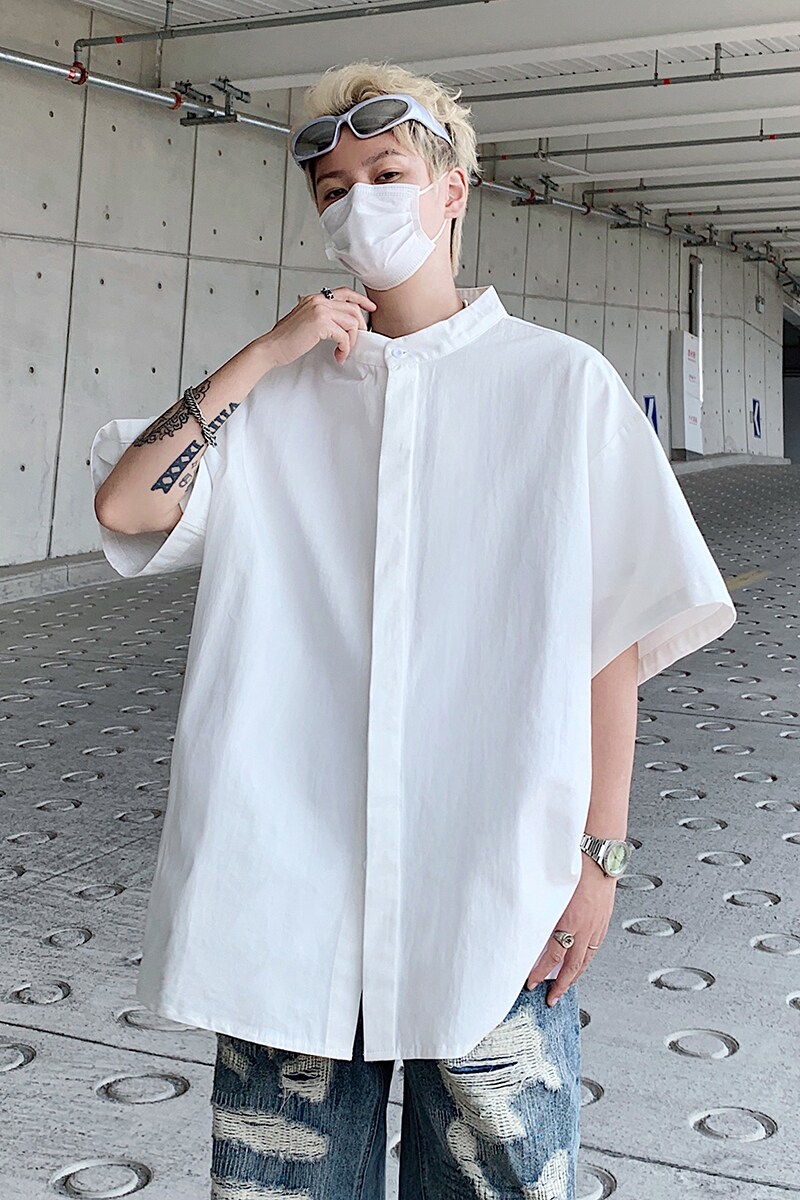 916-C66-特P35无差价棉可二开夏装中式短袖衬衫高街M-5XL,男装T恤,星座916