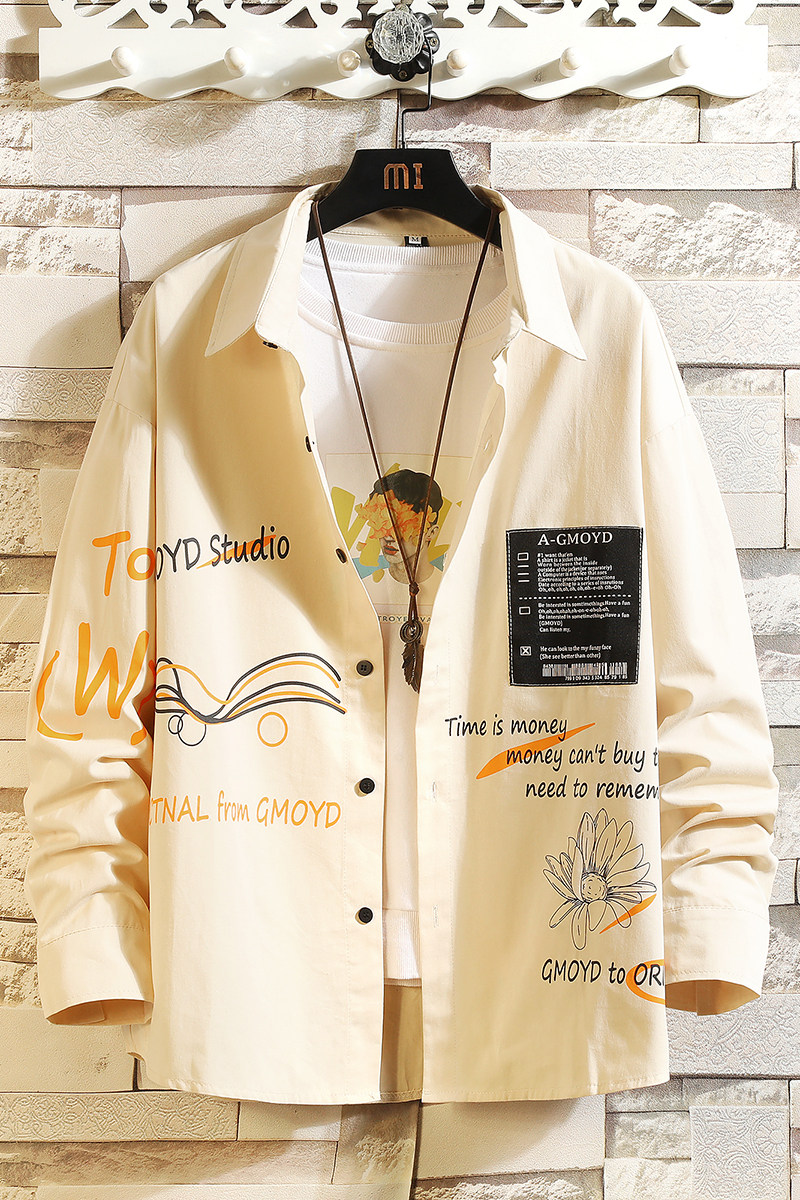 916-C12-P50棉2025秋装新款宽松大码长袖衬衫男砖墙M-5XL,男装衬衫,星座916
