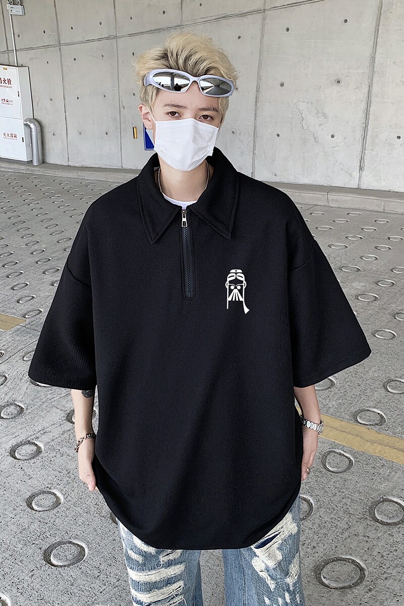 916-T138-P35新中式美式polo衫大码短袖T恤高街港风M-5XL控58,男装T恤,星座916