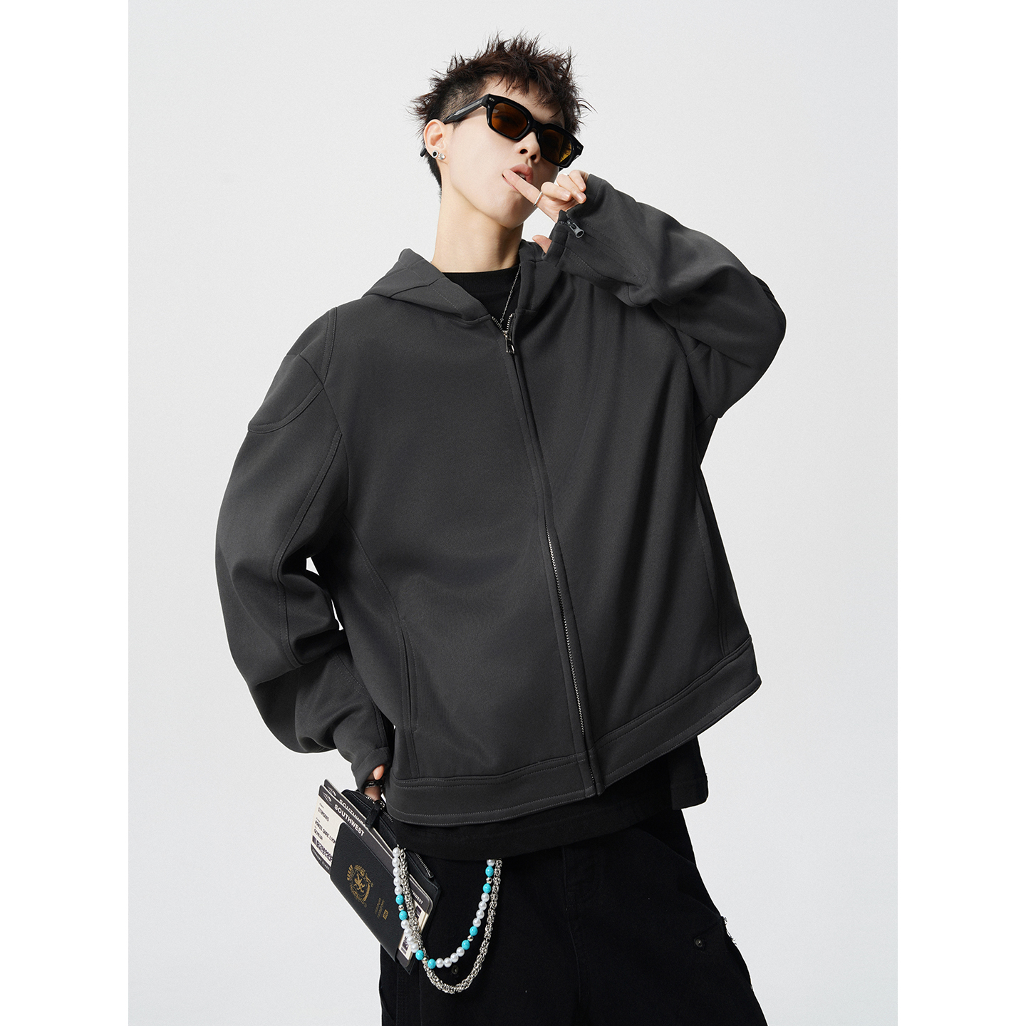 916-W96-特P68无差价现货原版品质秋装正肩机车连帽卫衣无影墙，男装工装外套，星座916