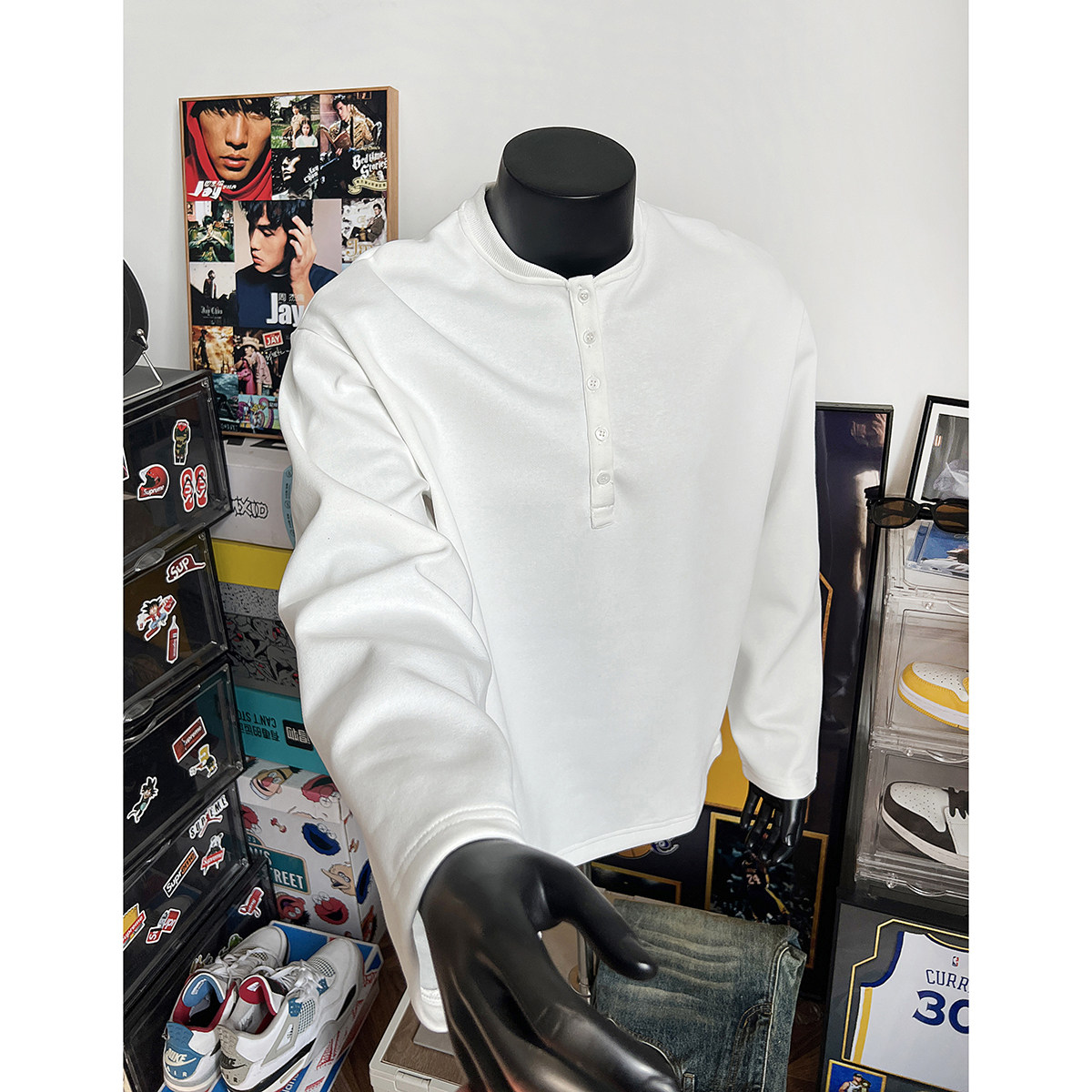 916-W89-特40无差价重磅可二开2026春装亨利领长袖卫衣假模，男装卫衣，星座916