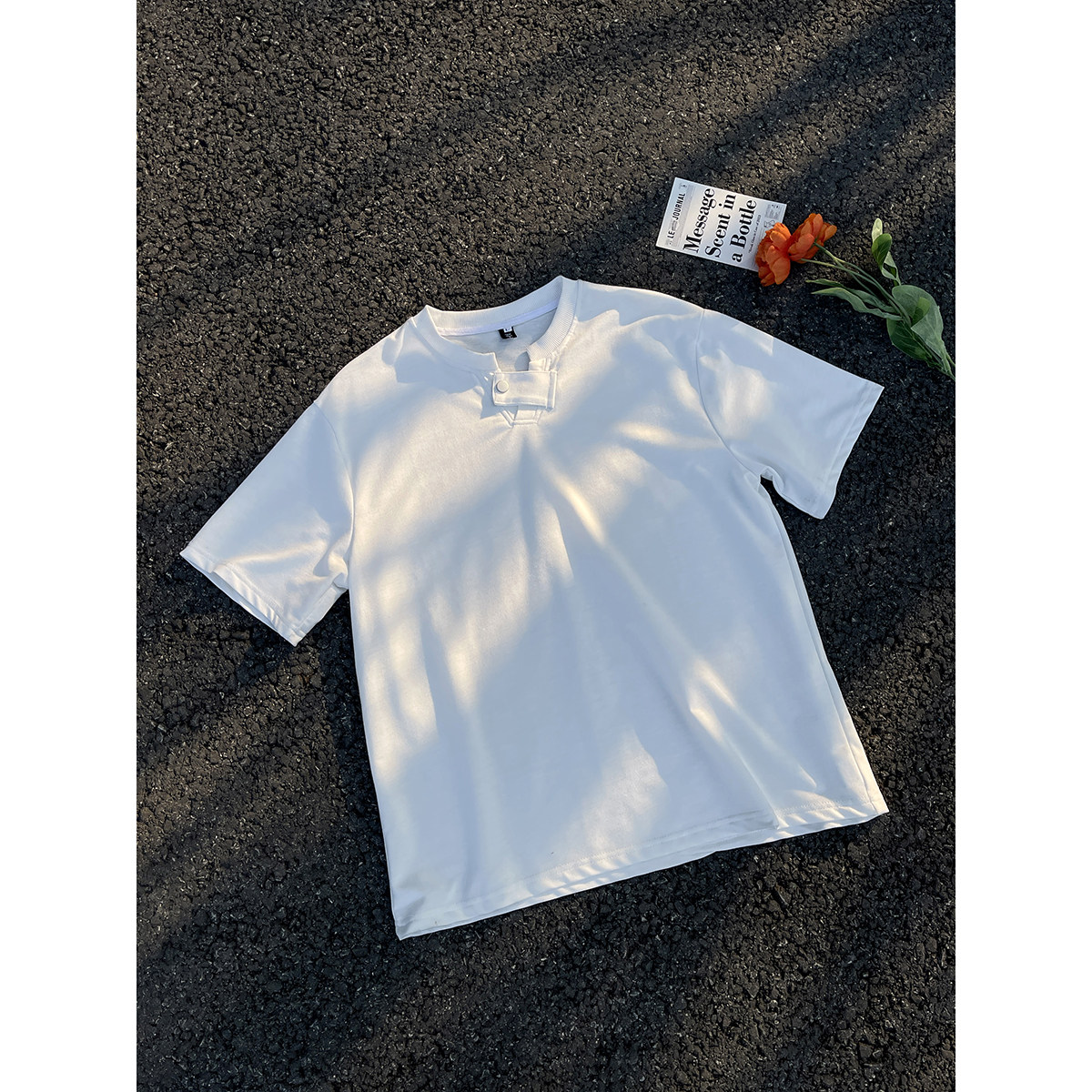 916-T152-特P28无差价夏装新款美式V领纽扣设计短袖T恤港风平铺，男装T恤，星座916