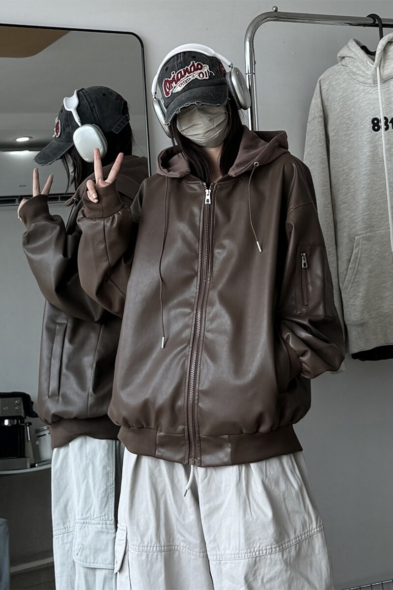 916-966-特P88无差价可脱卸帽春美式连帽PU皮衣夹克中性M-3XL,男装夹克,星座916