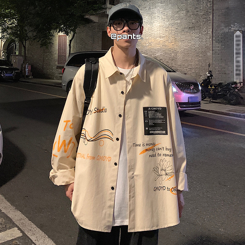 916-C12-P50棉春装美式宽松大码长袖衬衫港风，男装衬衫，星座916