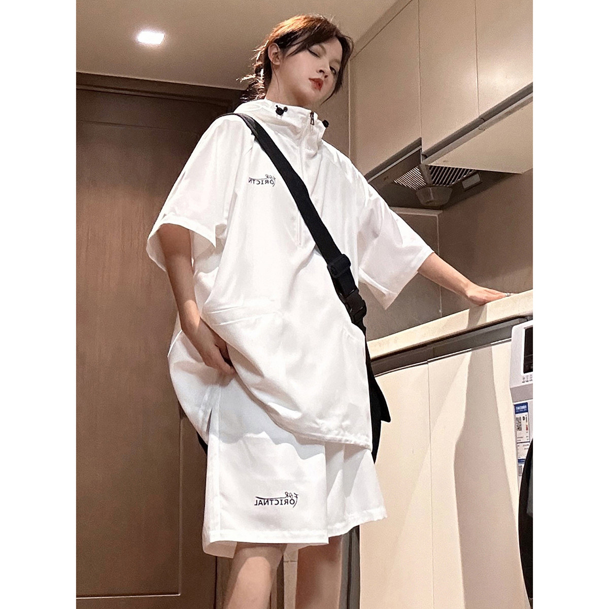 美式机能风套装男款夏季薄款速干潮牌痞帅连帽短袖运动短裤两件套,男装休闲套装,星座916