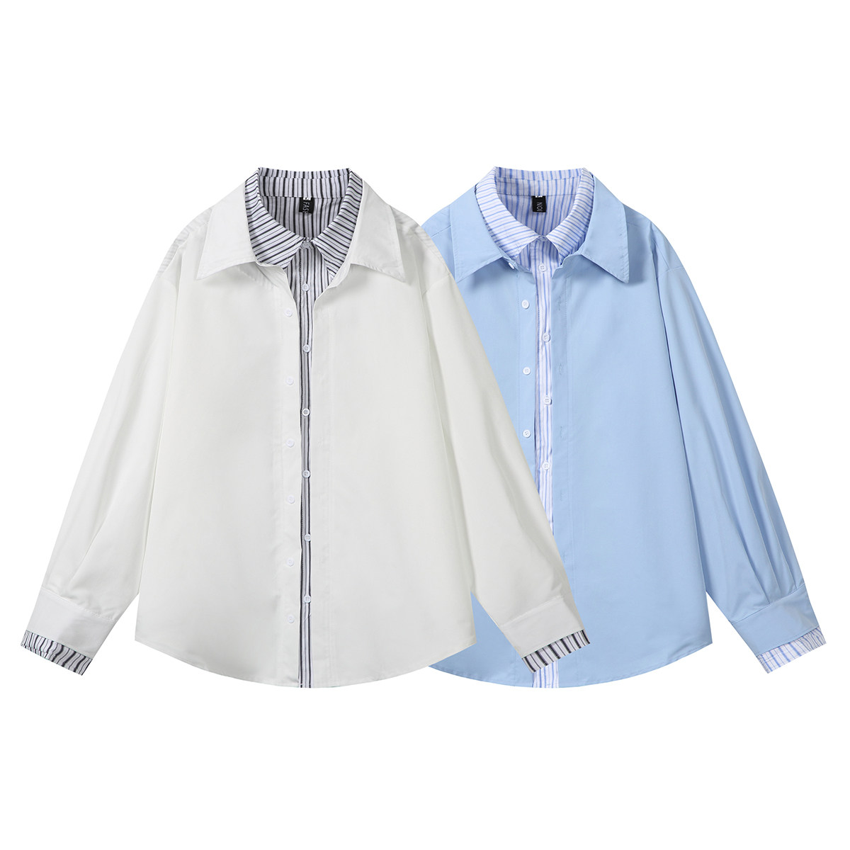 916-C71-特P52无差价2026春装假两件休闲长袖衬衫白底S-2XL，男装衬衫，星座916