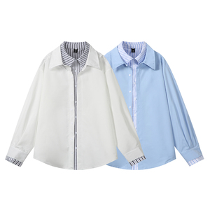 916-C71-特P52无差价 2026春装 假两件休闲长袖衬衫 白底 S-2XL，男装衬衫，星座916