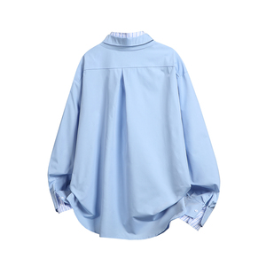 916-C71-特P52 2025秋裝新款 假兩件休閑長(zhǎng)袖襯衫 白底 S-2XL圖片