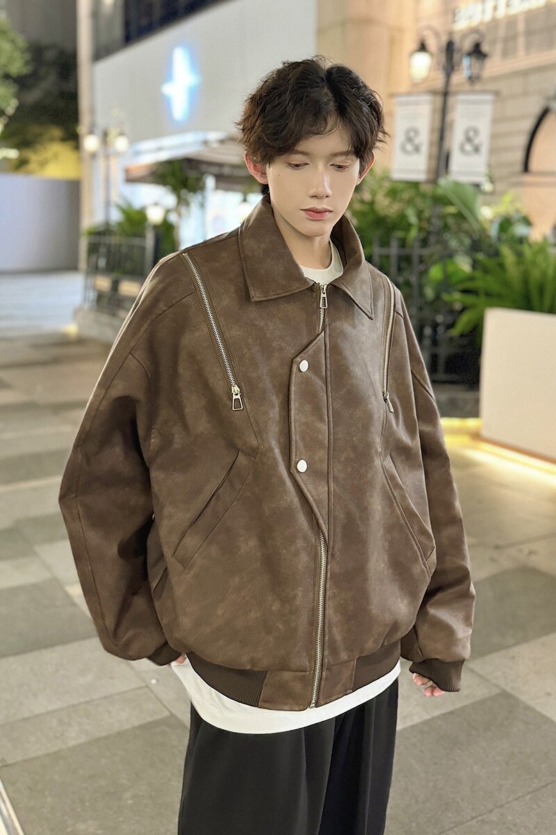 916-961-特P98无差价秋装新款美式大码PU皮衣夹克外套港风M-5XL,男装夹克,星座916