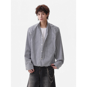 916-W92-特P58无差价 春装 假两件垫肩长袖衬衫 无影墙图片