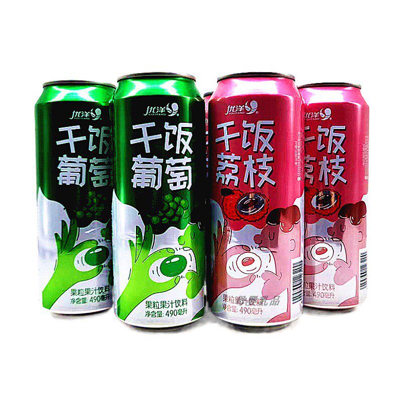 优洋干饭荔枝味葡萄味果肉大果粒饮料490ml易拉罐系列 新日期促销