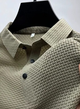 夏季polo衫短袖t恤男高端竹节提花网眼冰丝翻领纯色保罗衫上衣服