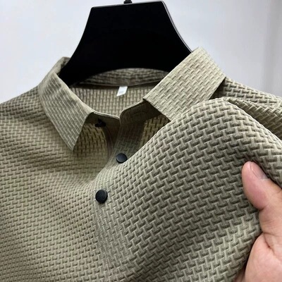 夏季polo衫短袖t恤男高端竹节提花网眼冰丝翻领纯色保罗衫上衣服