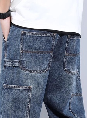 工装牛仔短裤男夏季薄款2025新款宽松直筒潮牌休闲多口袋五分中裤