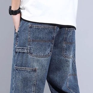 牛仔短裤 宽松直筒潮牌休闲多口袋五分中裤 男夏季 2025新款 薄款 工装