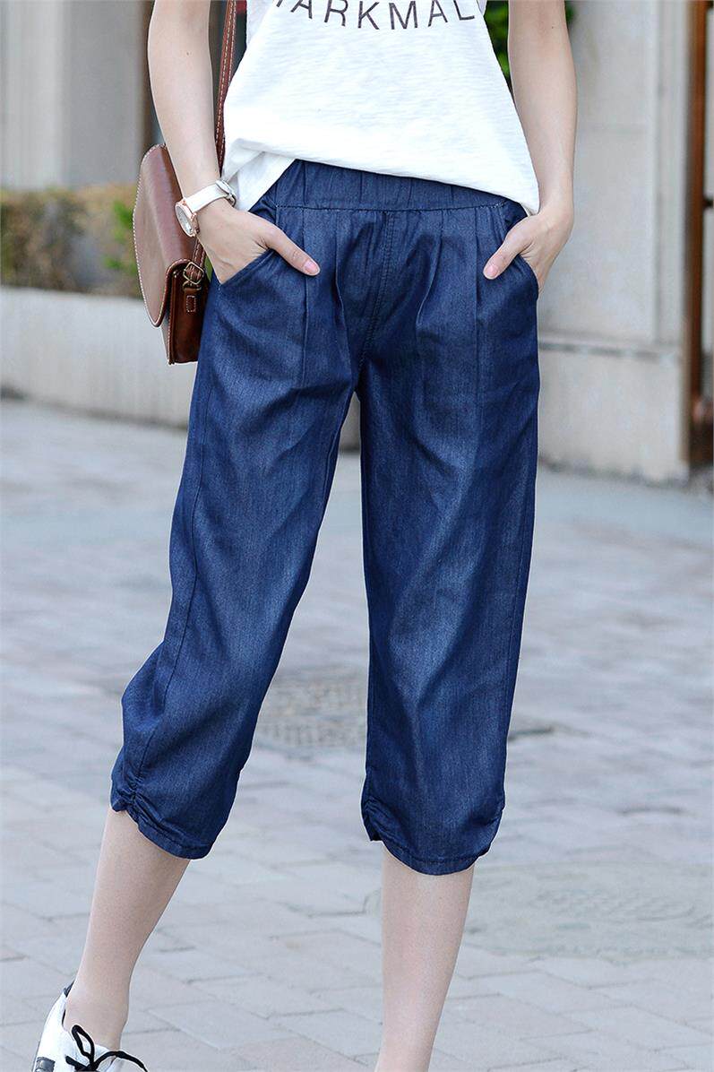 Dark blue 7 Ladies Youth Jeans summer Thin section Solid Elastic waist Korean Summer pants Women's wear Easyin the Women's clothing/Boutique , Jeans  category - from Buy2taobao.com to provide professional Taobao agent buy service