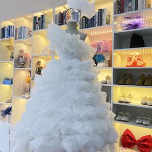 仙童堡亲子礼服定制白色洛丽塔百褶裙女童歌唱演出服儿童主持服装