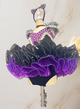 女童紫色芭蕾舞蹈演出服学猫叫猫咪纱裙手工tutu裙子