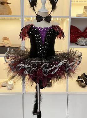 仙童堡定制女童紫色芭蕾舞蹈演出服学猫叫猫咪纱裙手工tutu裙子