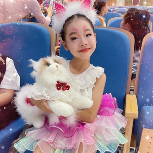 仙童堡女童学猫叫演出服儿童可爱玫红狐狸舞台剧服装音乐歌唱礼服