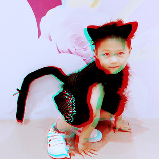 儿童演出服男童学猫叫舞台服装亮片拼接坎肩裤子爵士舞猫角色套装