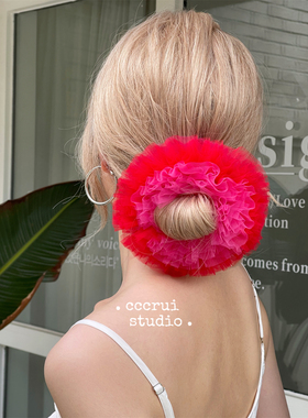 CCCRUI蓬松网纱发圈女高级感大肠圈少女心头绳丸子头气质温柔头花