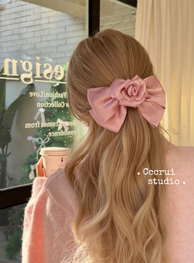 CCCRUI新款高级缎面大蝴蝶结发夹立体玫瑰花朵后脑勺弹簧夹子头饰
