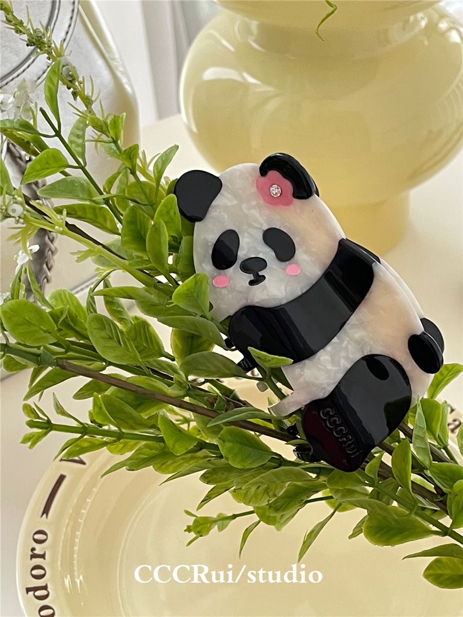 CCCRUI原创！醋酸花花熊猫抓夹可爱国风高级感鲨鱼夹小众发夹发饰
