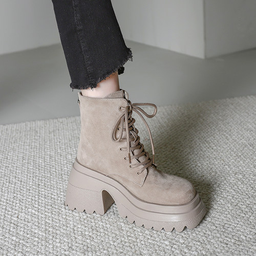 龙猫叔厚底粗跟马丁靴女小个子