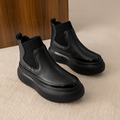 真皮厚底切尔西靴女2025冬季 新款 英伦风防水台短靴百搭休闲马丁靴