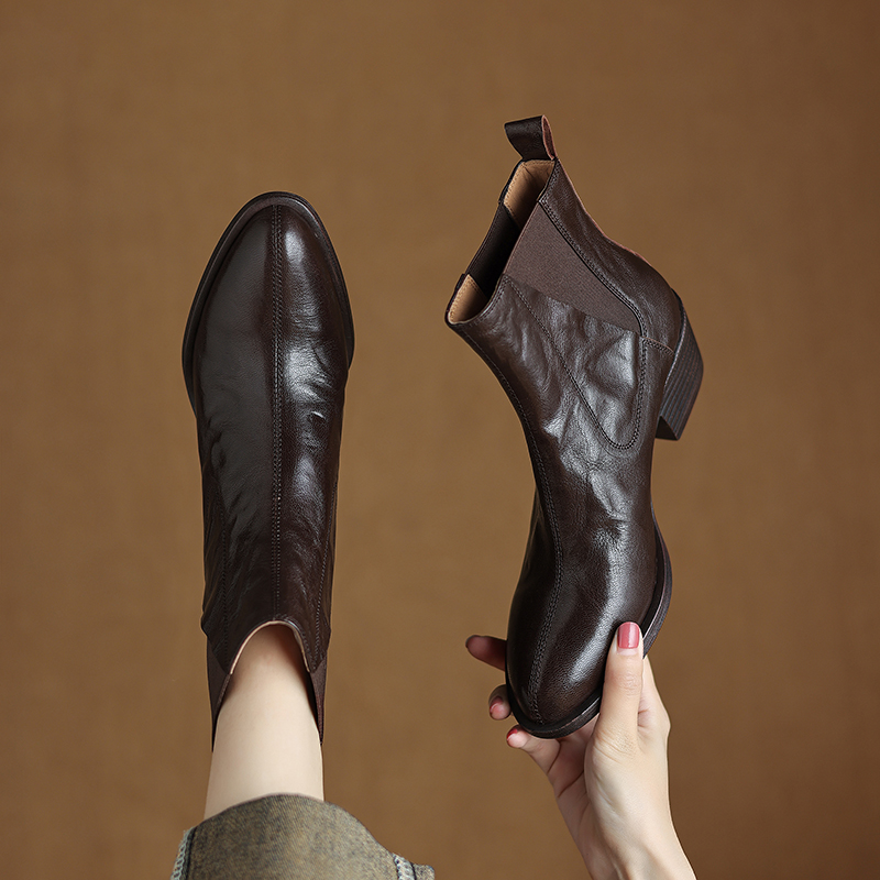 龙猫叔复古高跟切尔西靴女